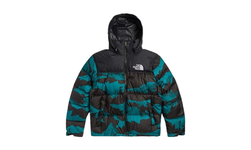 The North Face 1996 Retro Nuptse Jacket Harbor Blue Linear Mountain Print
