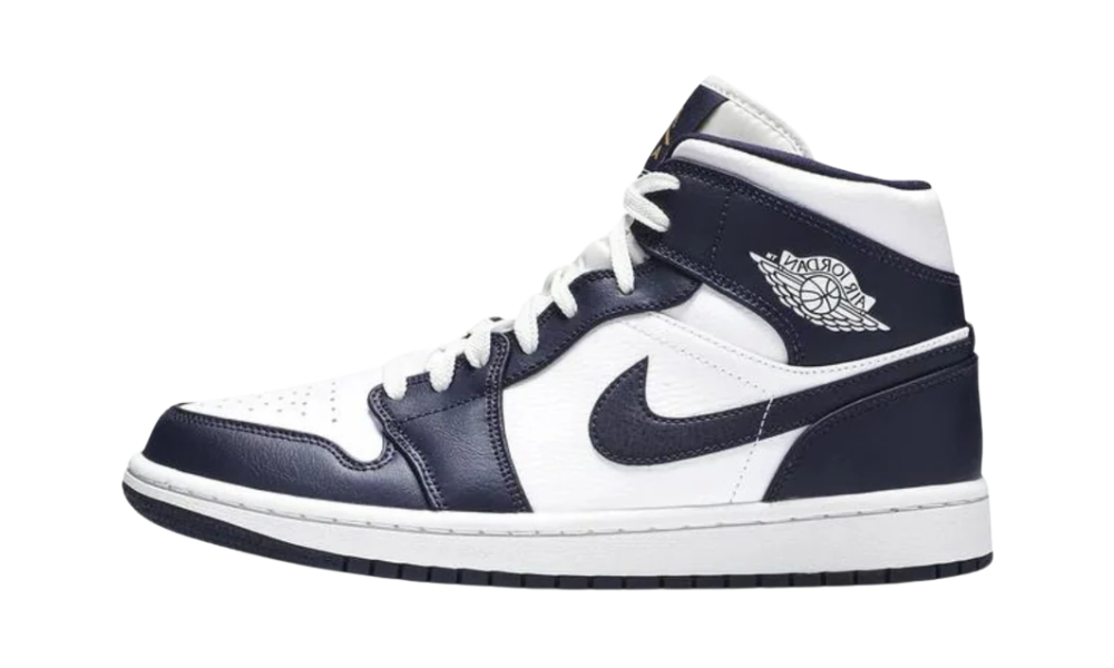 Air Jordan 1 Mid White Metallic Gold Obsidian