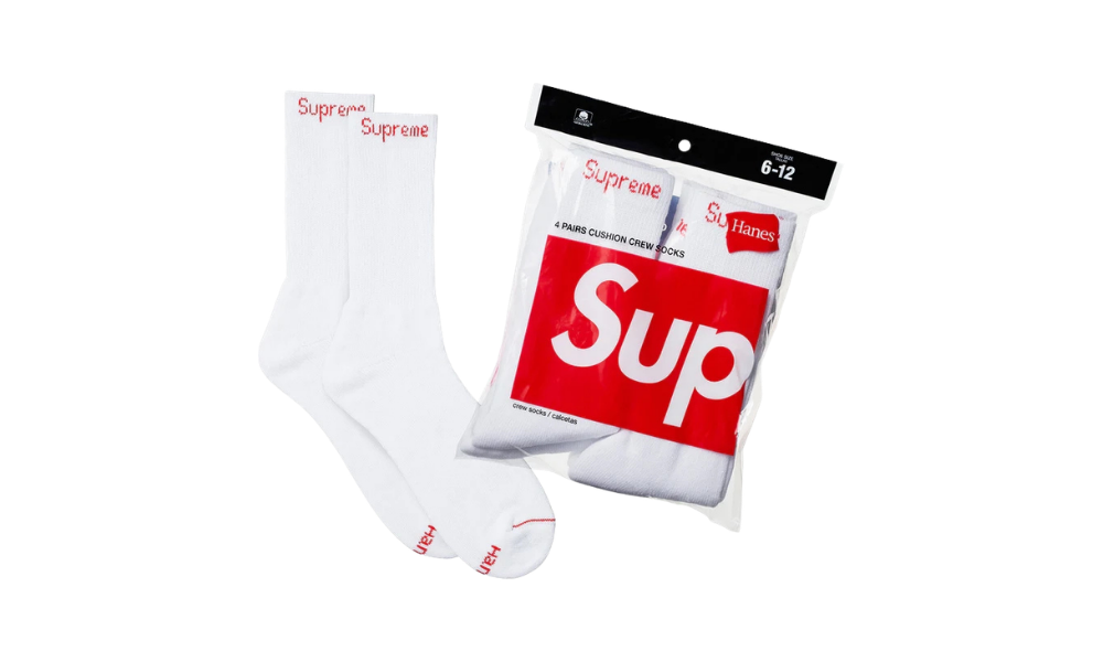 Supreme Hanes Crew Socks (4 Pack) White