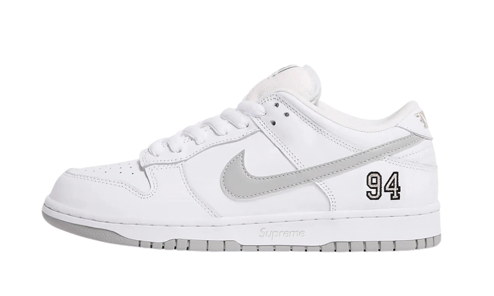 Nike SB Dunk Low Supreme 94 White Metallic Silver