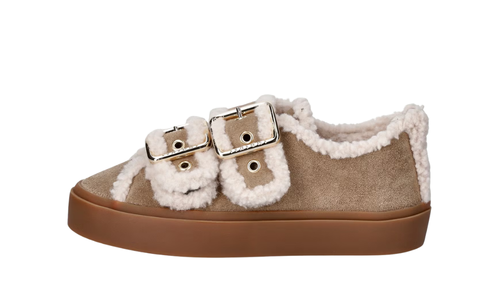 Inuikii Shearling Low Velcro Buckle Taupe