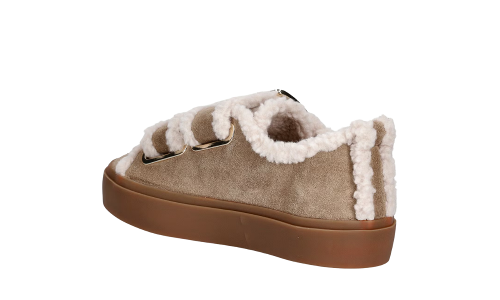 Inuikii Shearling Low Velcro Buckle Taupe