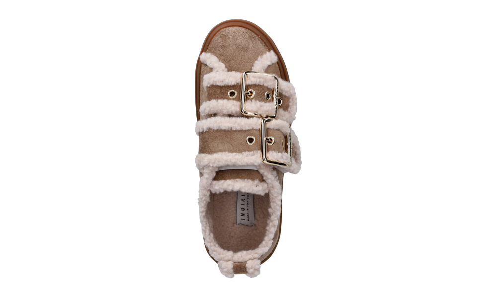 Inuikii Shearling Low Velcro Buckle Taupe