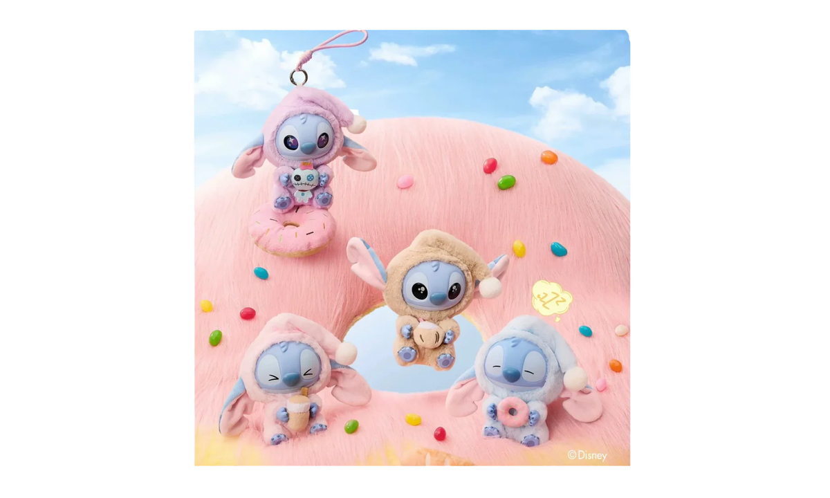 Miniso Top Toy Disney Stitch Eating Something Before Sleep Plush Keychain Single Blind Box